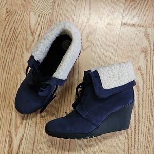 Women's Nautica Navy Wedge Ankle Boots with Shearling Lining